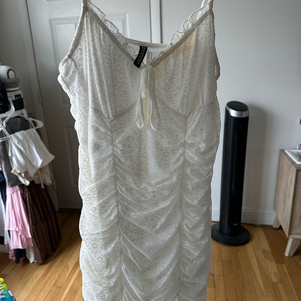 Divided White Textured Mini Dress